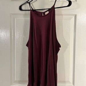 Womens XL Maroon Sleeveless Ruffle Bottom Peephole Blouse
